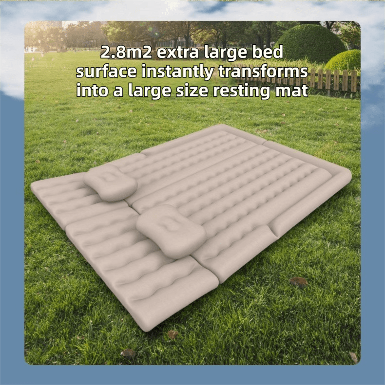 Black Multi - Chamber Car Inflatable Air Mattress with Electric Pump, Storage Bag & Pillows for Universal Trunk Sleeping and Camping (174 x 126 CM) - SportZone.co.nz