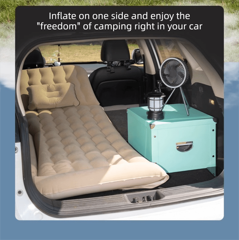 Black Multi - Chamber Car Inflatable Air Mattress with Electric Pump, Storage Bag & Pillows for Universal Trunk Sleeping and Camping (174 x 126 CM) - SportZone.co.nz