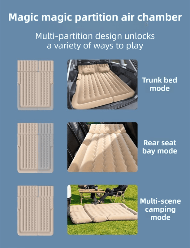 Black Multi - Chamber Car Inflatable Air Mattress with Electric Pump, Storage Bag & Pillows for Universal Trunk Sleeping and Camping (174 x 126 CM) - SportZone.co.nz