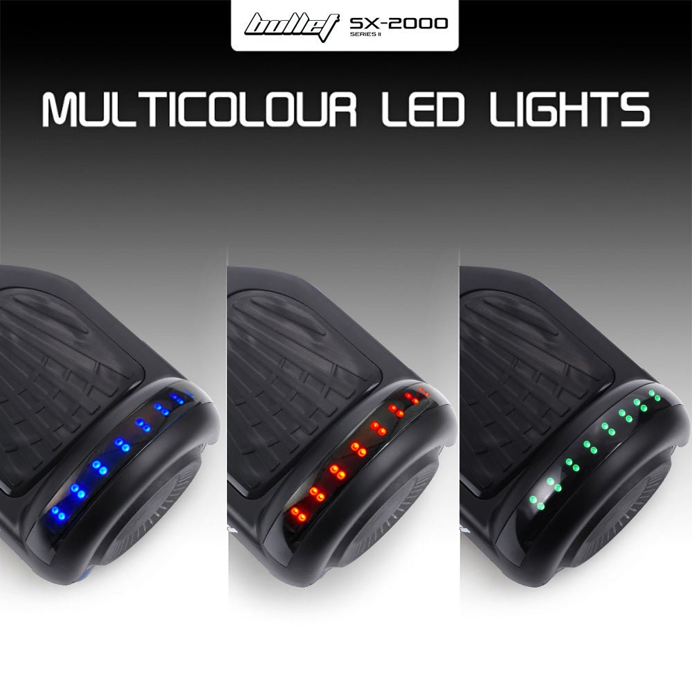 BULLET SX-2000 500W Self Balancing Hoverboard Scooter with LED Lights - Black - SportZone.co.nz