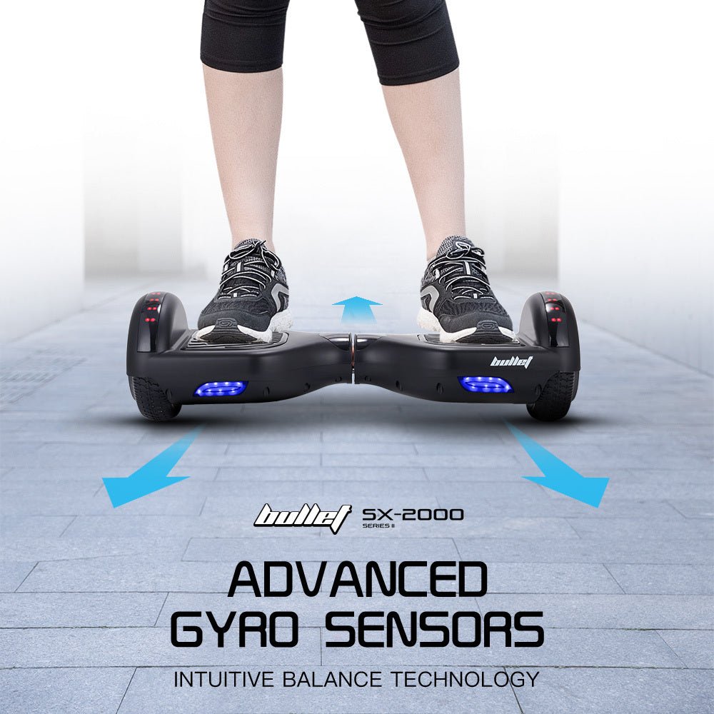 BULLET SX-2000 500W Self Balancing Hoverboard Scooter with LED Lights - Black - SportZone.co.nz