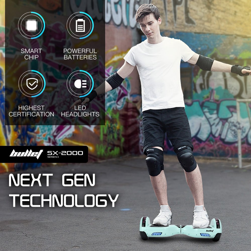 BULLET SX-2000 500W Self Balancing Hoverboard Scooter with LED Lights - Mint Green - SportZone.co.nz