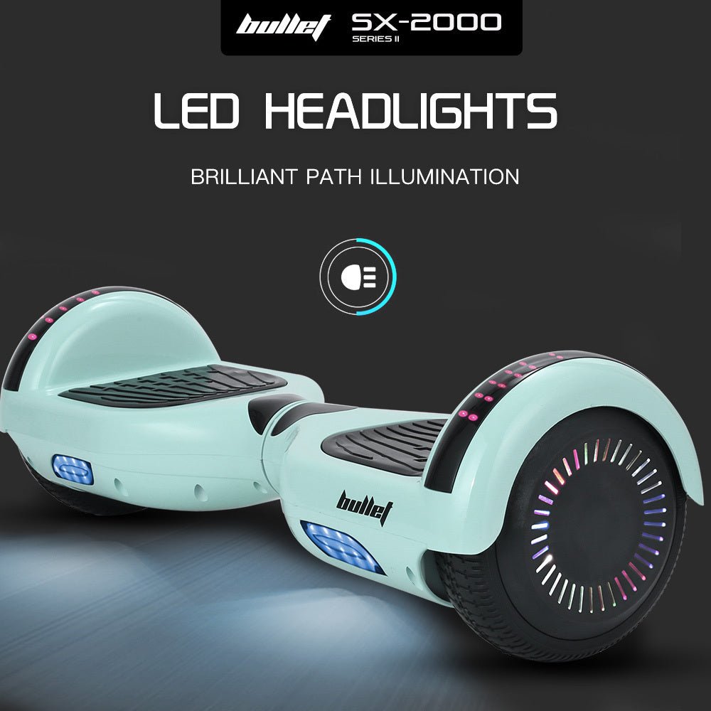 BULLET SX-2000 500W Self Balancing Hoverboard Scooter with LED Lights - Mint Green - SportZone.co.nz
