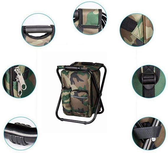 Camouflage Folding Camping Chair Portable Compact Adjustable Fishing Stool for Outdoor Use - SportZone.co.nz