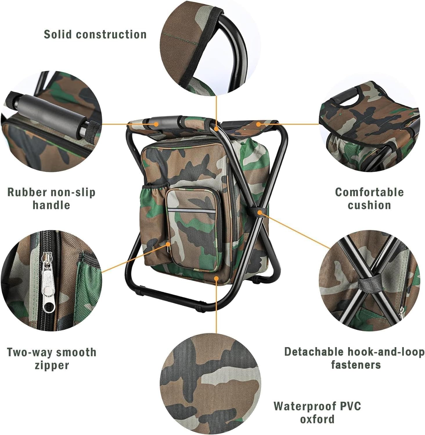 Camouflage Folding Camping Chair Portable Compact Adjustable Fishing Stool for Outdoor Use - SportZone.co.nz