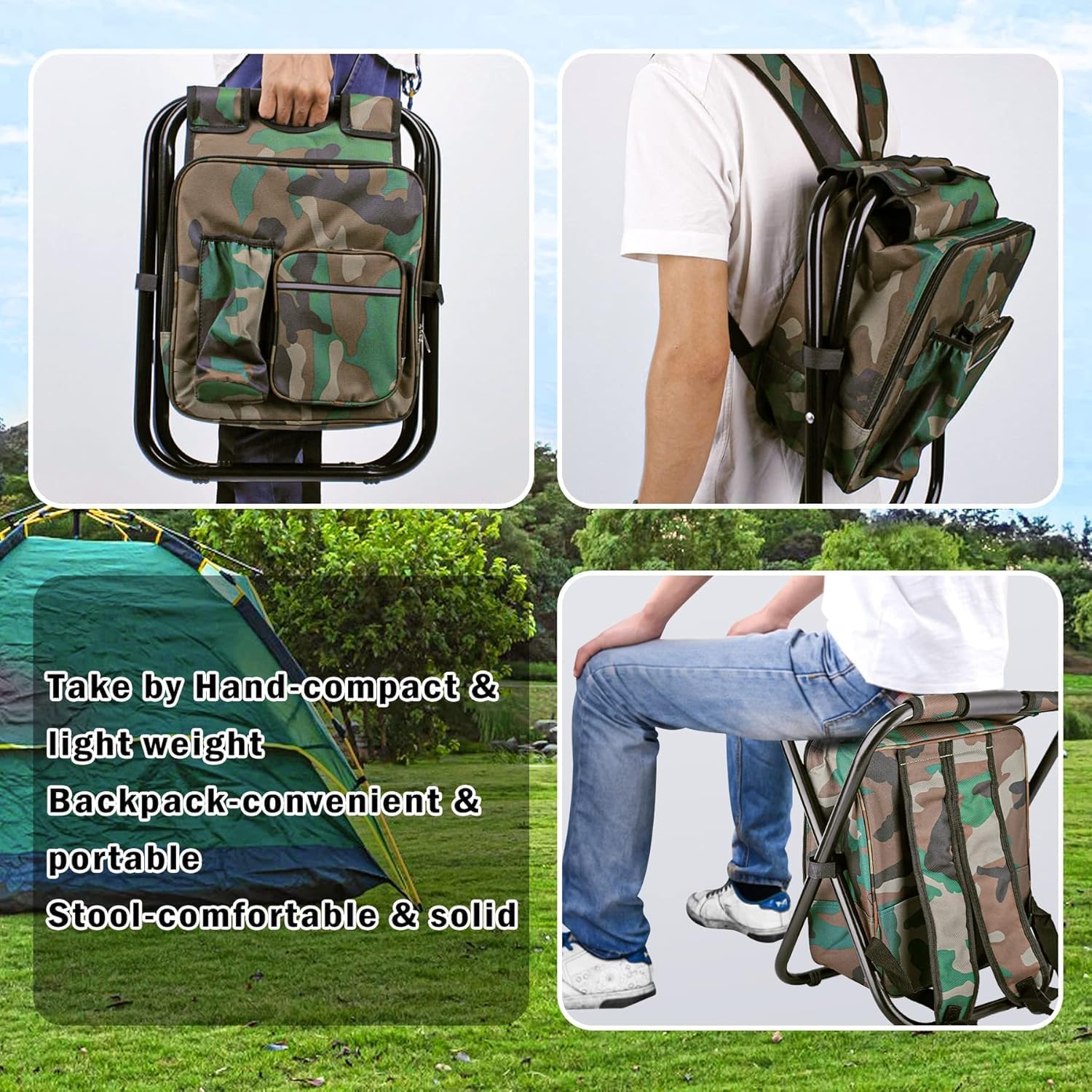 Camouflage Folding Camping Chair Portable Compact Adjustable Fishing Stool for Outdoor Use - SportZone.co.nz