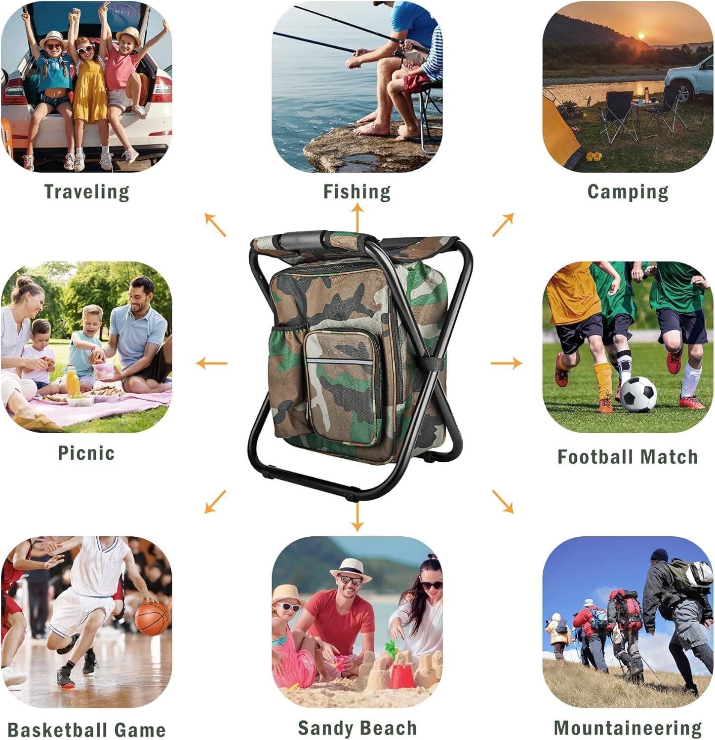 Camouflage Folding Camping Chair Portable Compact Adjustable Fishing Stool for Outdoor Use - SportZone.co.nz