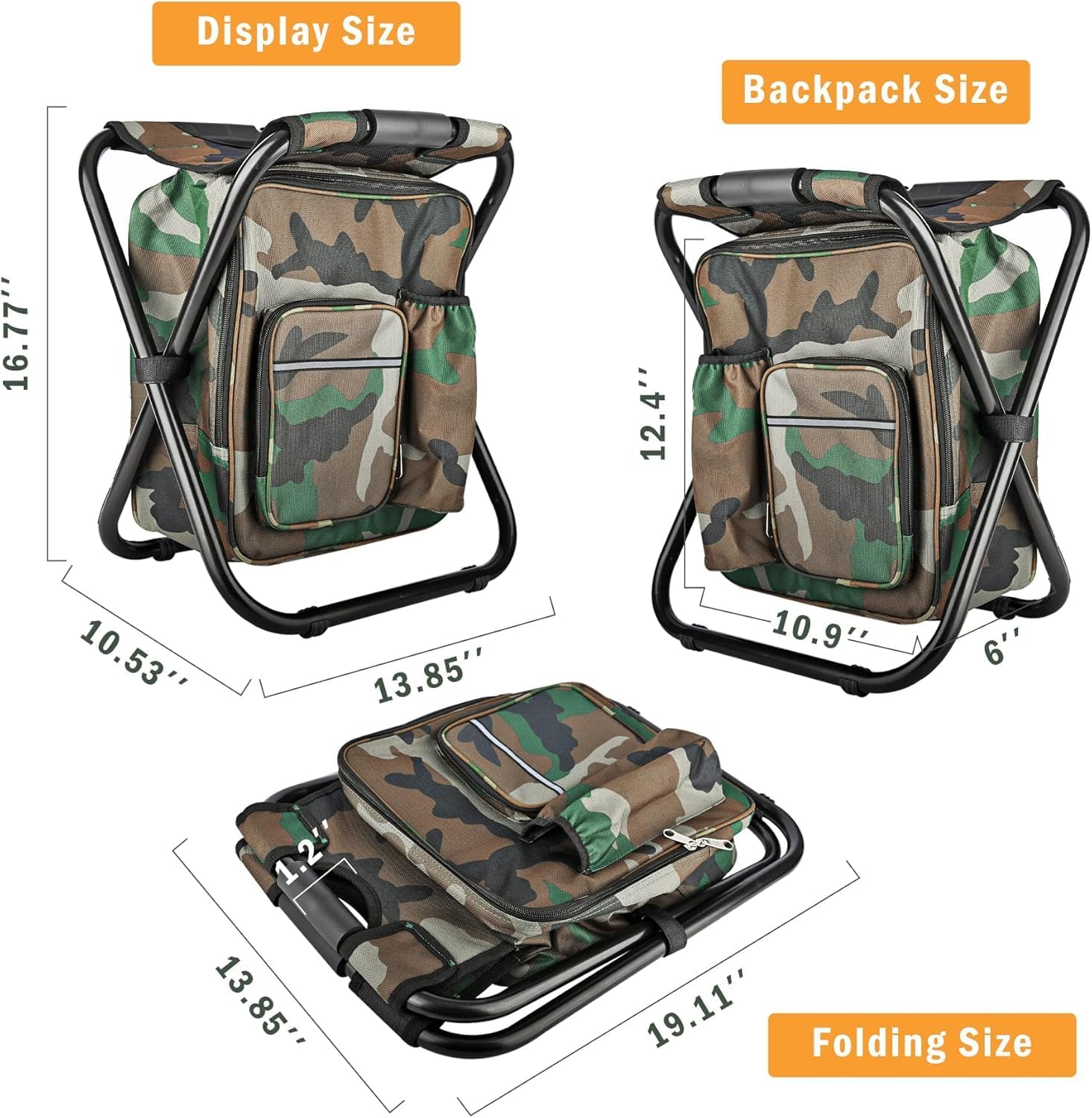 Camouflage Folding Camping Chair Portable Compact Adjustable Fishing Stool for Outdoor Use - SportZone.co.nz