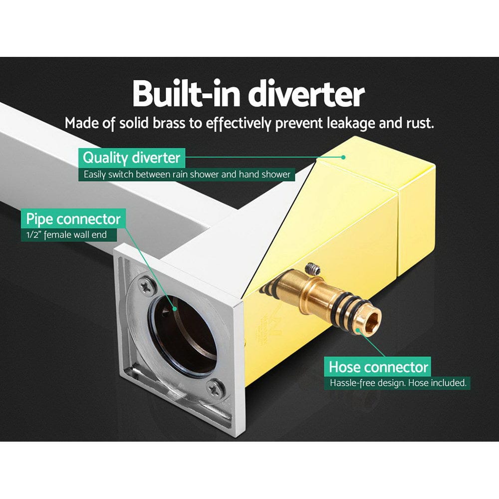 Cefito 10'' Rain Shower Head Set Handheld Square High Pressure Twins Tap Chrome - SportZone.co.nz