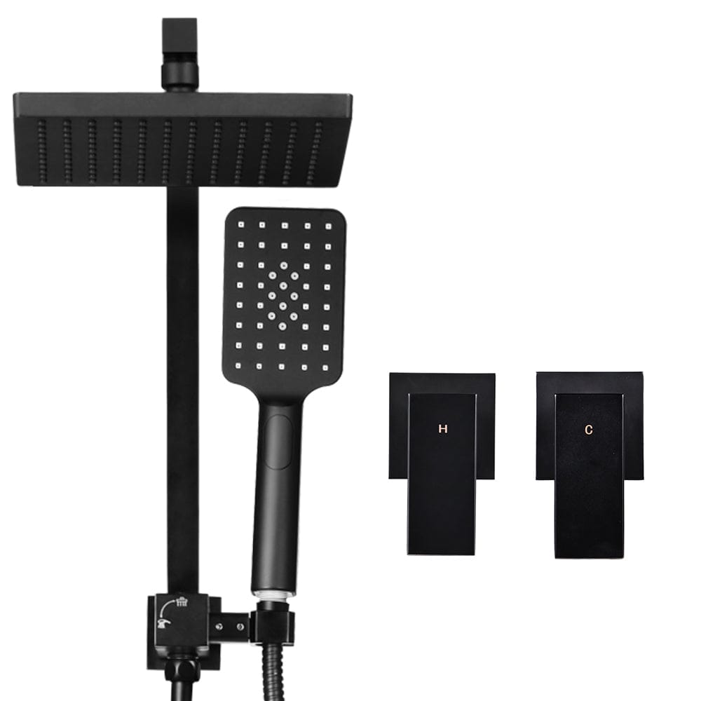Cefito 8'' Rain Shower Head Set Handheld Square High Pressure Twins Tap Black - SportZone.co.nz
