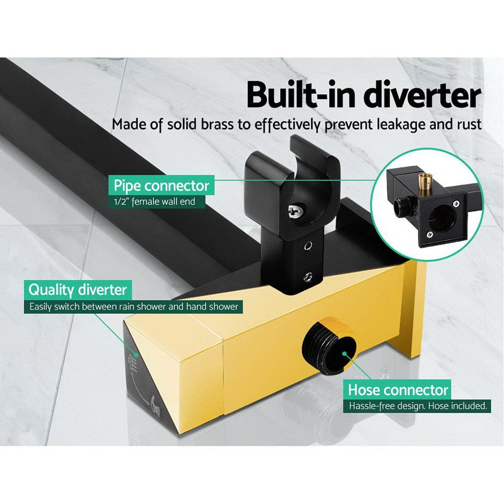 Cefito 8'' Rain Shower Head Set Handheld Square High Pressure Twins Tap Black - SportZone.co.nz