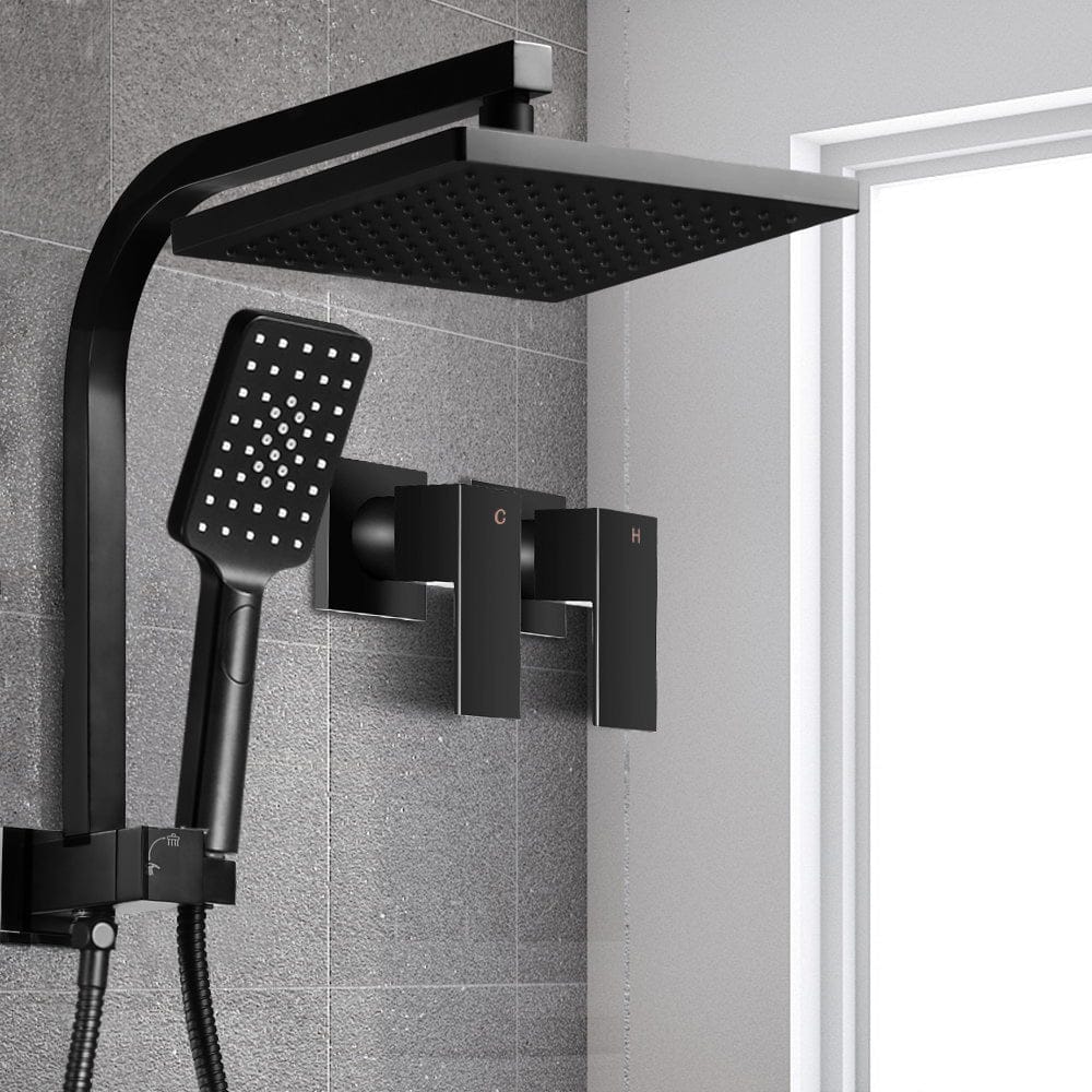 Cefito 8'' Rain Shower Head Set Handheld Square High Pressure Twins Tap Black - SportZone.co.nz