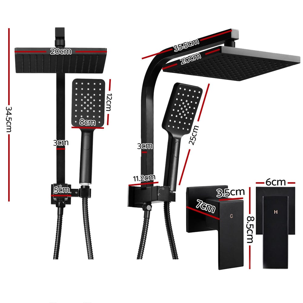 Cefito 8'' Rain Shower Head Set Handheld Square High Pressure Twins Tap Black - SportZone.co.nz
