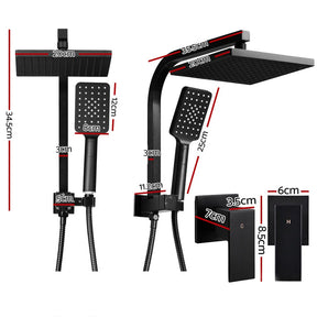Cefito 8'' Rain Shower Head Set Handheld Square High Pressure Twins Tap Black - SportZone.co.nz