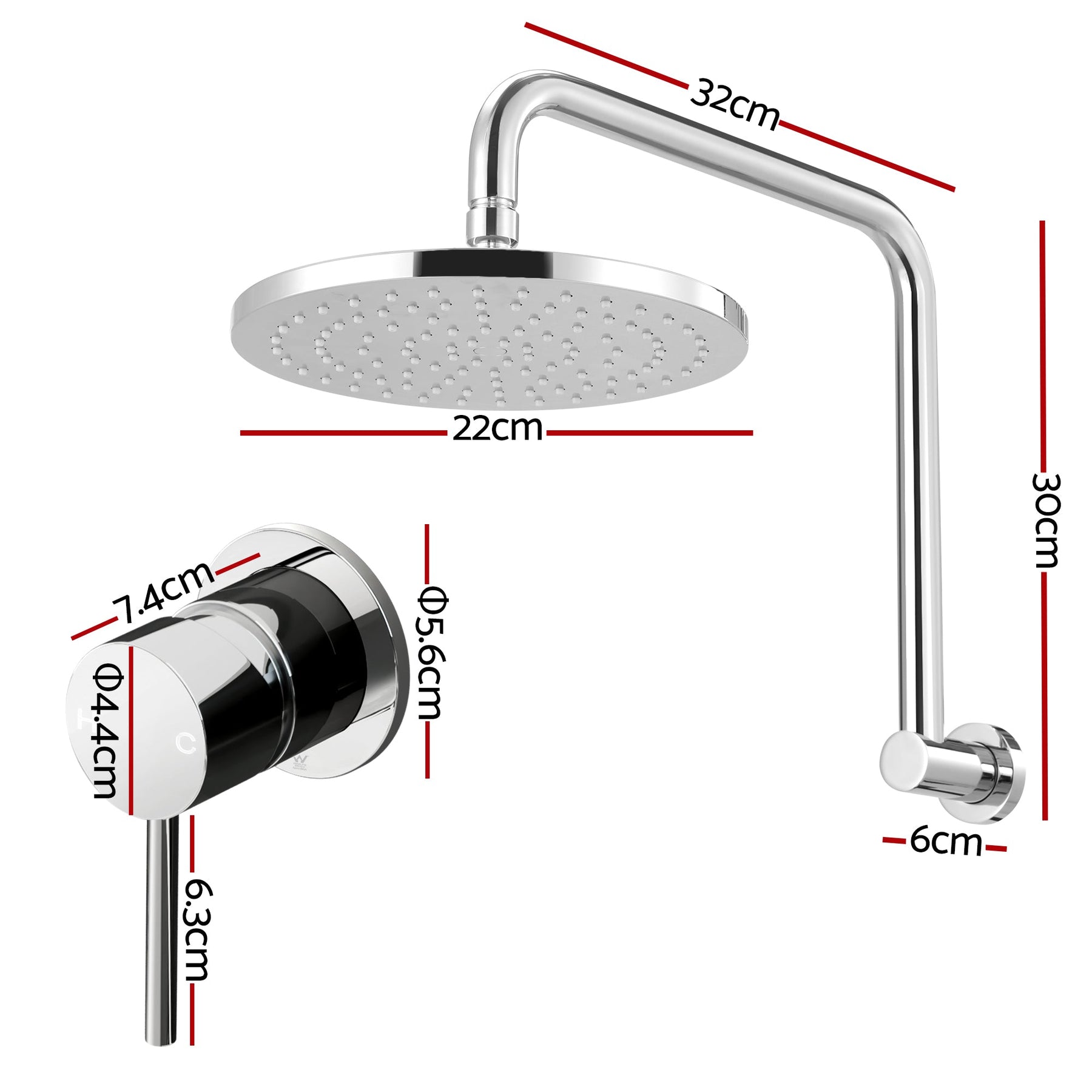 Cefito 9'' Rain Overhead Swivel Shower Head with Wall Bathroom Mixer Silver - SportZone.co.nz