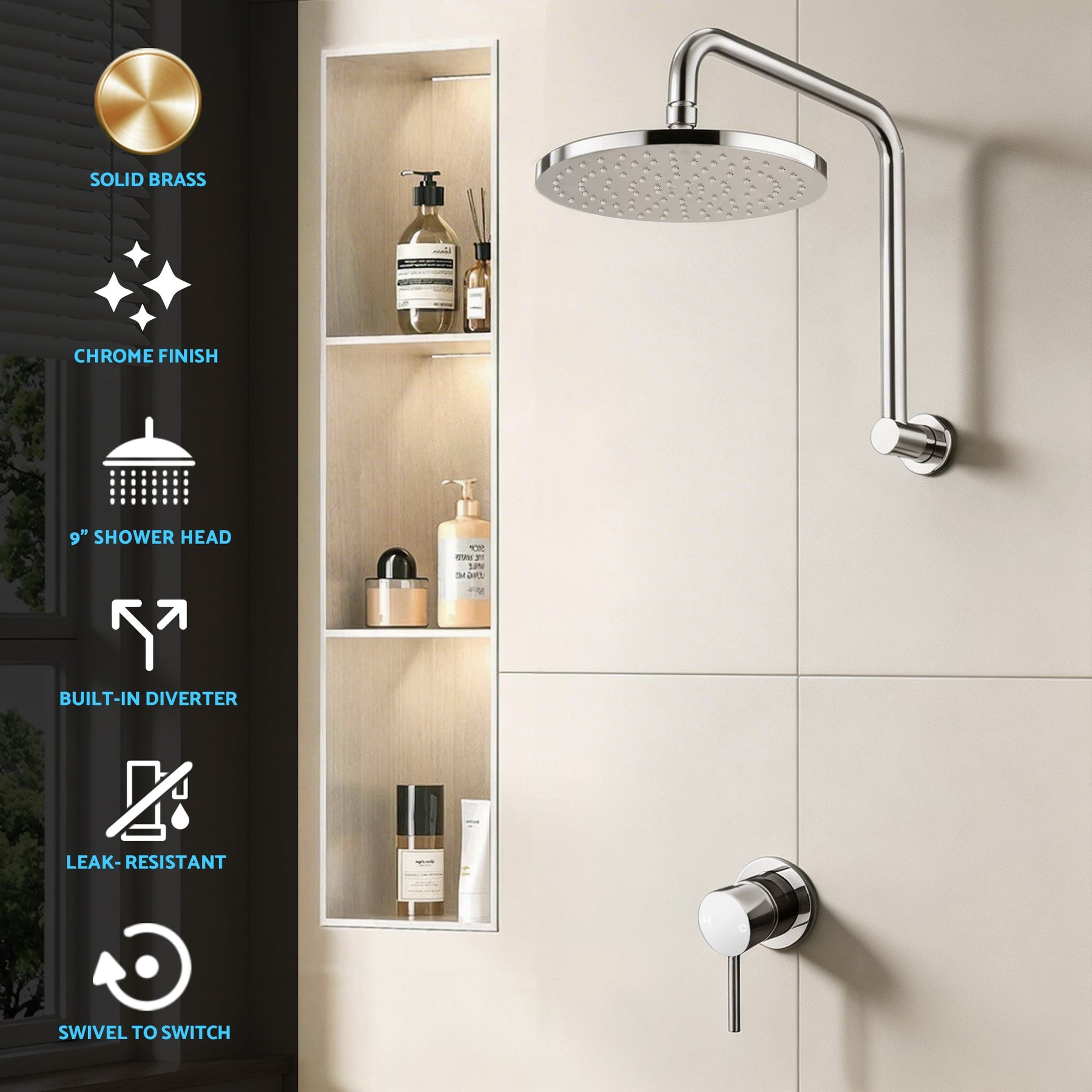 Cefito 9'' Rain Overhead Swivel Shower Head with Wall Bathroom Mixer Silver - SportZone.co.nz