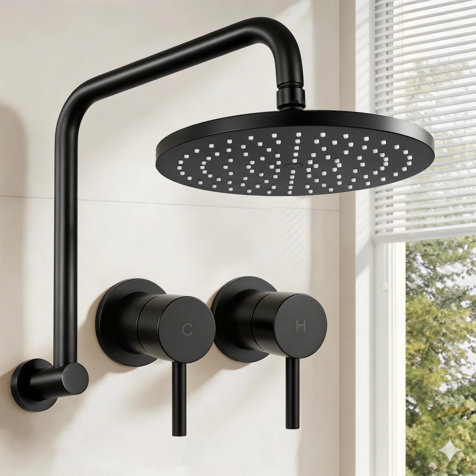 Cefito 9'' Rain Overhead Swivel Shower Head with Wall Twin Swivel Bathroom Tap - SportZone.co.nz