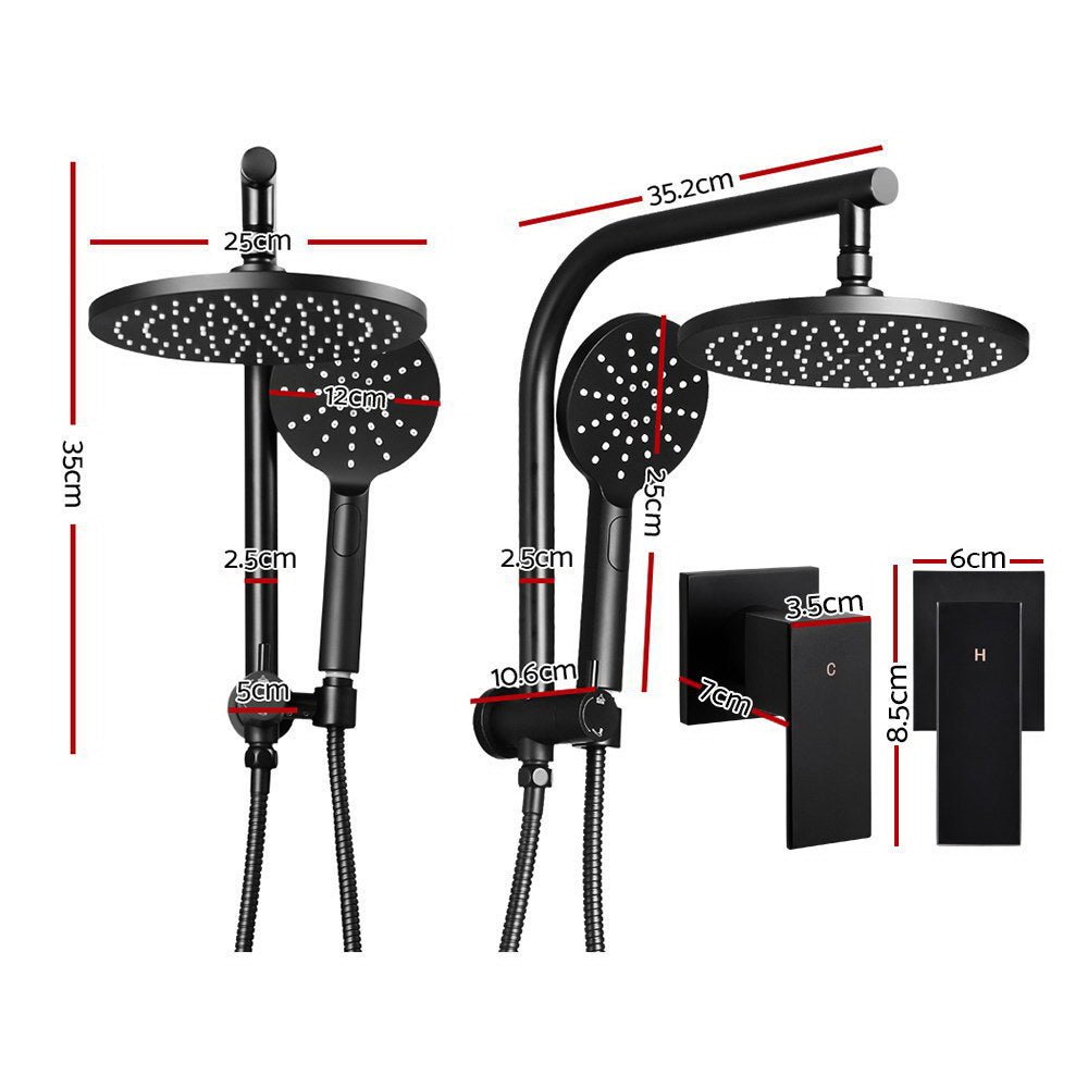 Cefito 9'' Rain Shower Head Set Handheld Round High Pressure Twins Tap Black - SportZone.co.nz