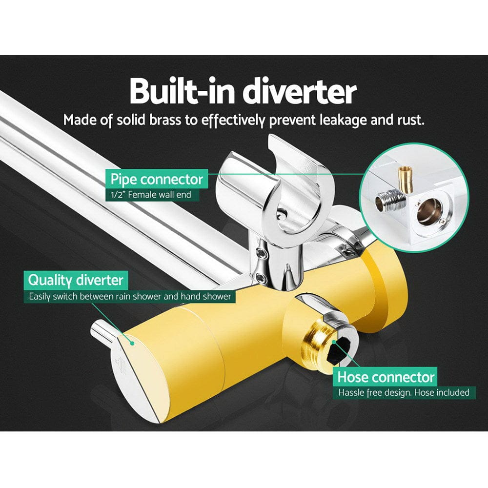 Cefito 9'' Rain Shower Head Set Handheld Round High Pressure Twins Tap Chome - SportZone.co.nz