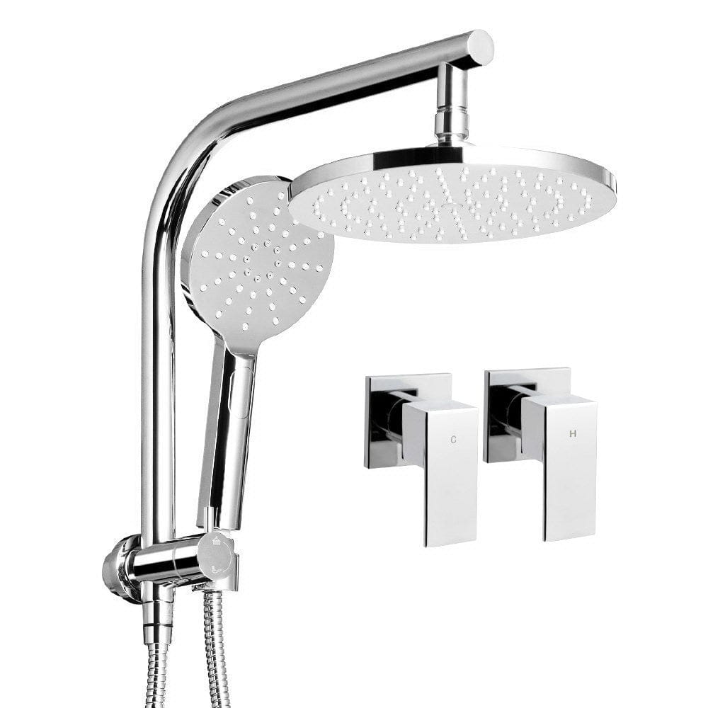 Cefito 9'' Rain Shower Head Set Handheld Round High Pressure Twins Tap Chome - SportZone.co.nz