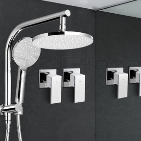 Cefito 9'' Rain Shower Head Set Handheld Round High Pressure Twins Tap Chome - SportZone.co.nz