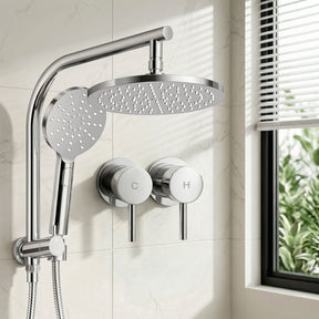 Cefito 9'' Rain Shower Head Set Handheld Round High Pressure Twins Tap Chrome - SportZone.co.nz