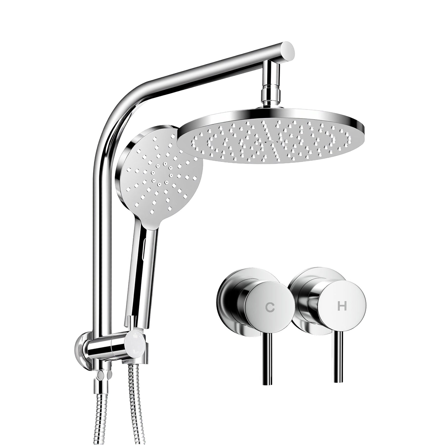 Cefito 9'' Rain Shower Head Set Handheld Round High Pressure Twins Tap Chrome - SportZone.co.nz