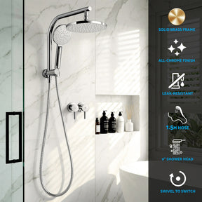 Cefito 9'' Rain Shower Head Set Handheld Round High Pressure Twins Tap Chrome - SportZone.co.nz