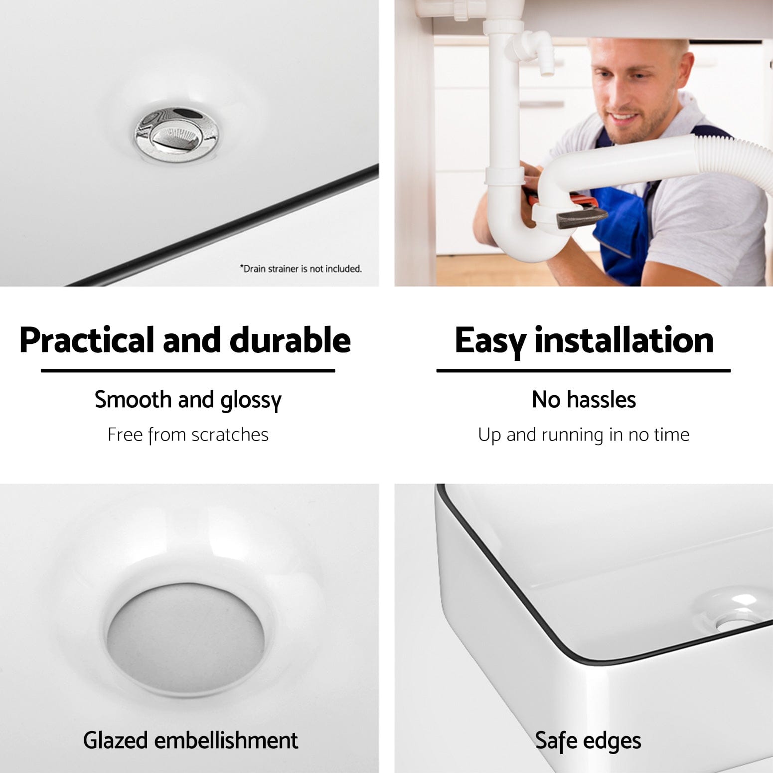 Cefito Bathroom Basin Ceramic Vanity Sink Hand Wash Bowl Above Counter 48x37cm - SportZone.co.nz