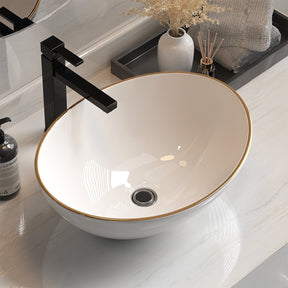 Cefito Bathroom Basin Ceramic Vanity Sink Hand Wash Bowl Gold Line 41x34cm - SportZone.co.nz