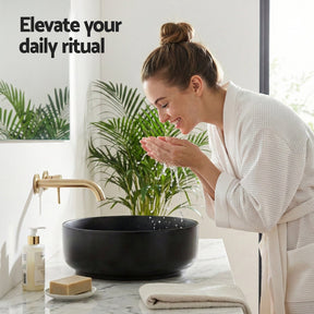 Cefito Bathroom Basin Ceramic Vanity Sink Vessel Bowl Wash Matte Black Round Countertop - SportZone.co.nz