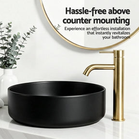 Cefito Bathroom Basin Ceramic Vanity Sink Vessel Bowl Wash Matte Black Round Countertop - SportZone.co.nz