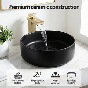 Cefito Bathroom Basin Ceramic Vanity Sink Vessel Bowl Wash Matte Black Round Countertop - SportZone.co.nz