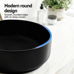 Cefito Bathroom Basin Ceramic Vanity Sink Vessel Bowl Wash Matte Black Round Countertop - SportZone.co.nz