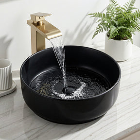 Cefito Bathroom Basin Ceramic Vanity Sink Vessel Bowl Wash Matte Black Round Countertop - SportZone.co.nz