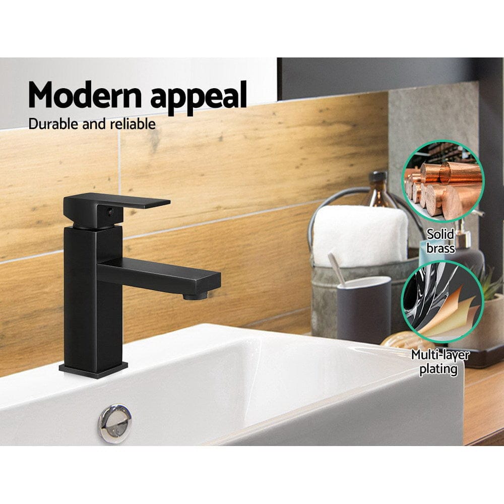 Cefito Bathroom Basin Mixer Tap Square Faucet Vanity Laundry Black - SportZone.co.nz