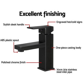 Cefito Bathroom Basin Mixer Tap Square Faucet Vanity Laundry Black - SportZone.co.nz
