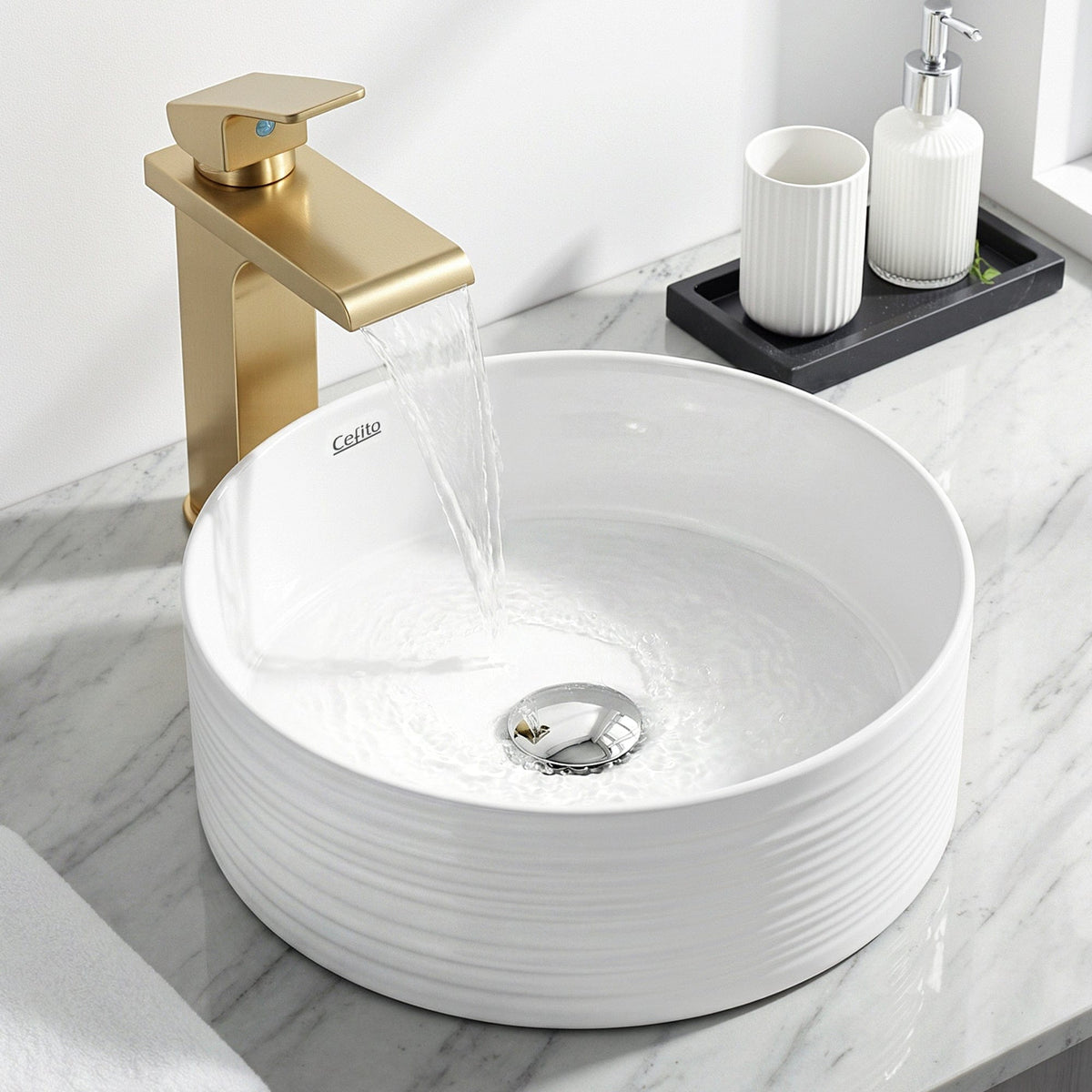 Cefito Bathroom Basin Vanity Sink Vessel Ceramic White Round Countertop 36cm - SportZone.co.nz