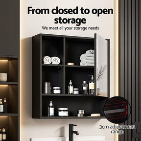 Cefito Bathroom Mirror Cabinet Mirrored Medicine Adjustable Shelf Wall Mounted 560mm Black - SportZone.co.nz