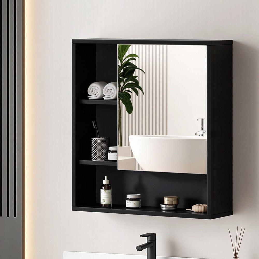 Cefito Bathroom Mirror Cabinet Mirrored Medicine Adjustable Shelf Wall Mounted 560mm Black - SportZone.co.nz