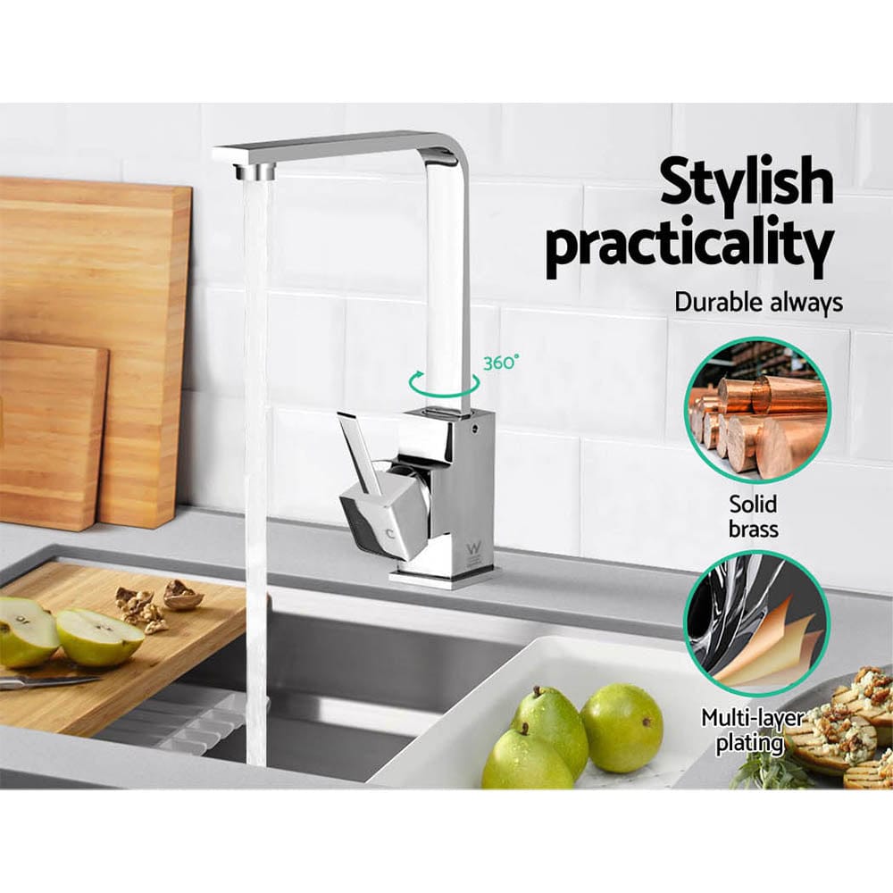 Cefito Kitchen Mixer Tap Mixer Square Sink Faucet Basin Laundry Chrome - SportZone.co.nz