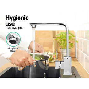 Cefito Kitchen Mixer Tap Mixer Square Sink Faucet Basin Laundry Chrome - SportZone.co.nz
