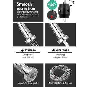 Cefito Kitchen Mixer Tap Pull Down 2 Modes Sink Faucet Basin Laundry Chrome - SportZone.co.nz
