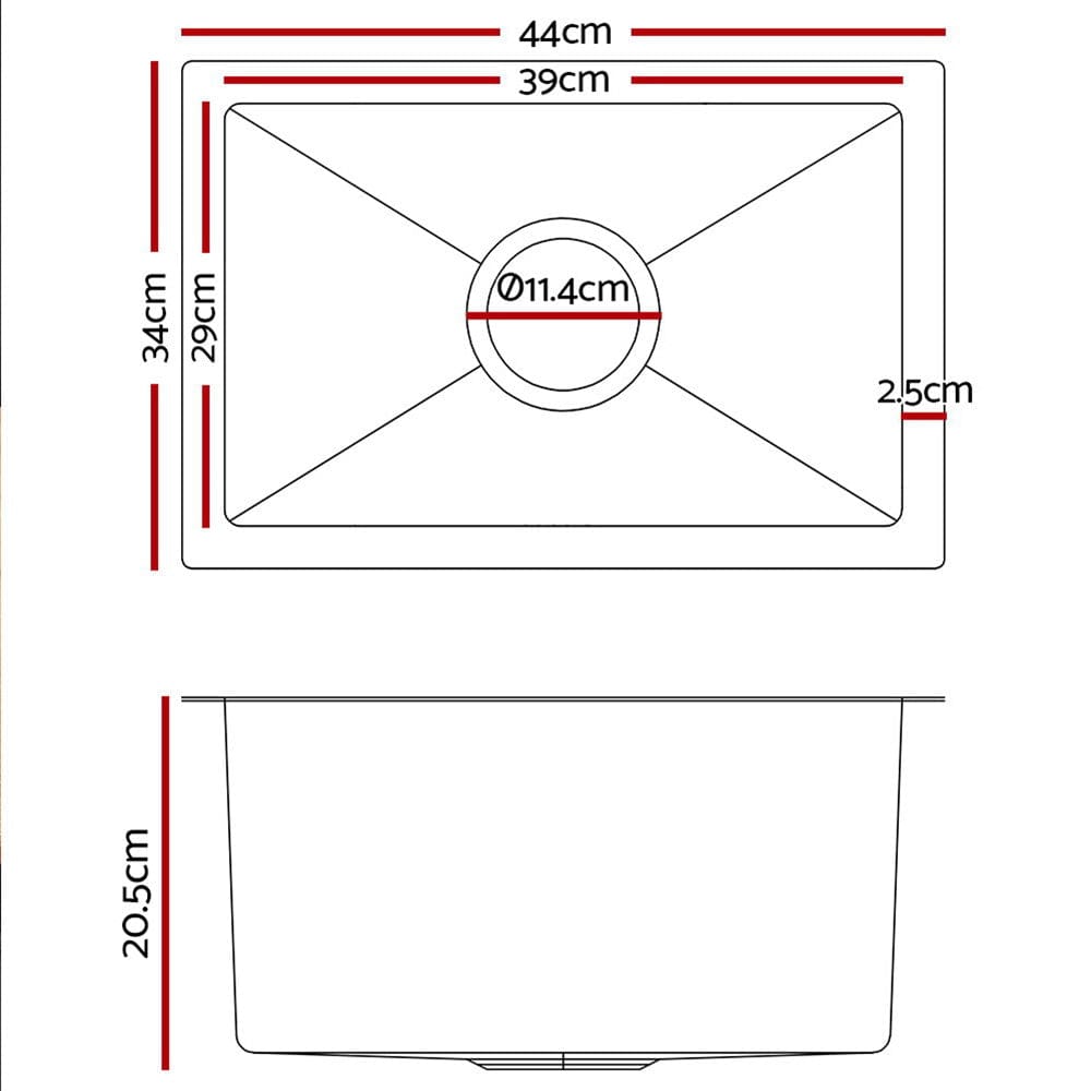 Cefito Kitchen Sink 44X34CM Stainless Steel Nano Basin Single Bowl Silver - SportZone.co.nz