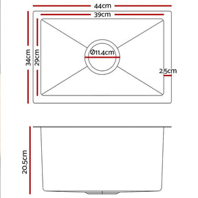 Cefito Kitchen Sink 44X34CM Stainless Steel Nano Basin Single Bowl Silver - SportZone.co.nz