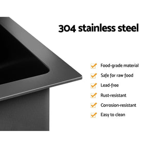 Cefito Kitchen Sink 45X30CM Stainless Steel Basin Single Bowl Black - SportZone.co.nz