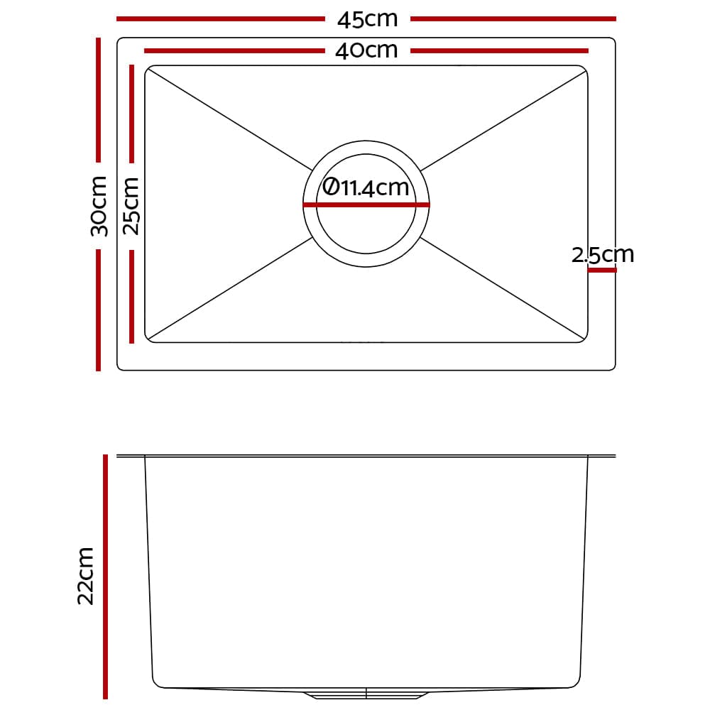 Cefito Kitchen Sink 45X30CM Stainless Steel Basin Single Bowl Silver - SportZone.co.nz