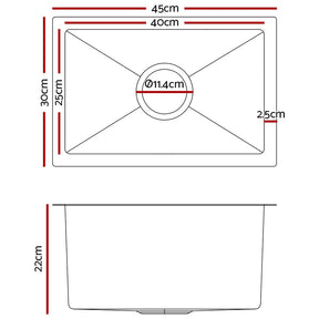 Cefito Kitchen Sink 45X30CM Stainless Steel Basin Single Bowl Silver - SportZone.co.nz