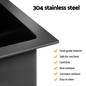 Cefito Stainless Steel Sink 30x45CM With Pull Out Mixer Tap Kitchen Basin Single Bowl Black - SportZone.co.nz