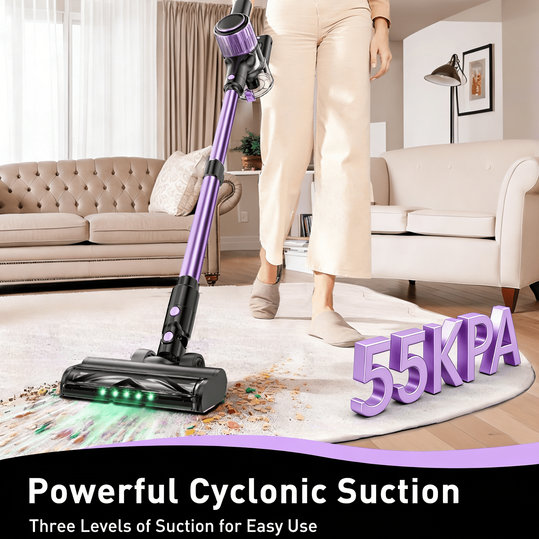 Cordless Stick Vacuum Cleaner 55KPa Rechargeable Anti-Tangle Pet Hair - SportZone.co.nz